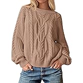 Cicy Bell Womens Oversized Cable Knit Sweaters Crew Neck Long Sleeve Fall Chunky Pullover Casual Loose Fit Sweater Tops