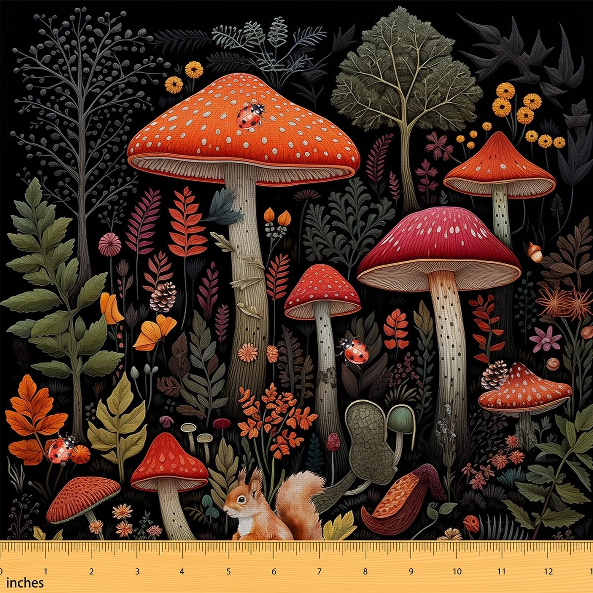 Mushroom Fabric by The Yard Cute Squirrel Ladybug Cartoon Wild Animals Fabric for Kids Sewing Supplies Watercolor Jungle Plants Rustic Style Fabric for Room Decor and DIY Upholstery 2 Yards — image 1