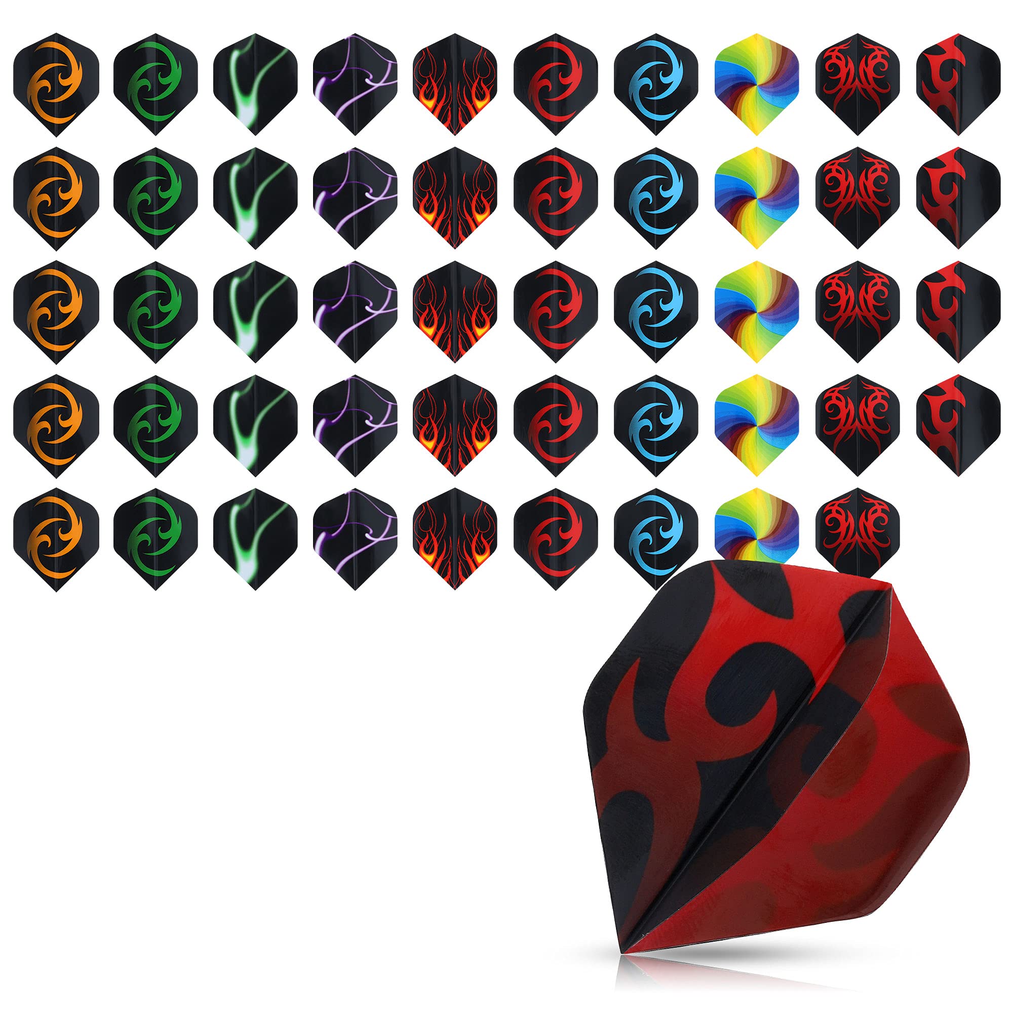 kwmobile Dart Flights 50 Pieces - Mixed Design Standard Flight Pack for Steel or Soft Tip Darts - 5 of Each Design/Color - Multicolor