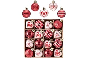 Valery Madelyn 16Pcs Valentine's Day Heart Shaped Ornaments Gift Pack, Valentines Craft Painted Tree Decorations, Red Pink Si