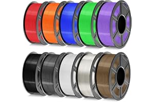 TECBEARS PETG Filament 1.75mm, 3D Printer Filament Bundle 10KG, 1kg per Spool, 10 Colors, Black+Transparent+White+Blue+Green+Orange+Red+Grey+Purple+Brown
