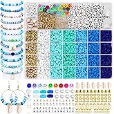 KESTBON 5100 Pcs Blue Clay Beads for Friendship Bracelet Making Kit Heishi Polymer Coastal Clay Beads for Jewelry Making Ocean DIY Jewelry Making Supplies with Accessories Crafts DIY Gifts