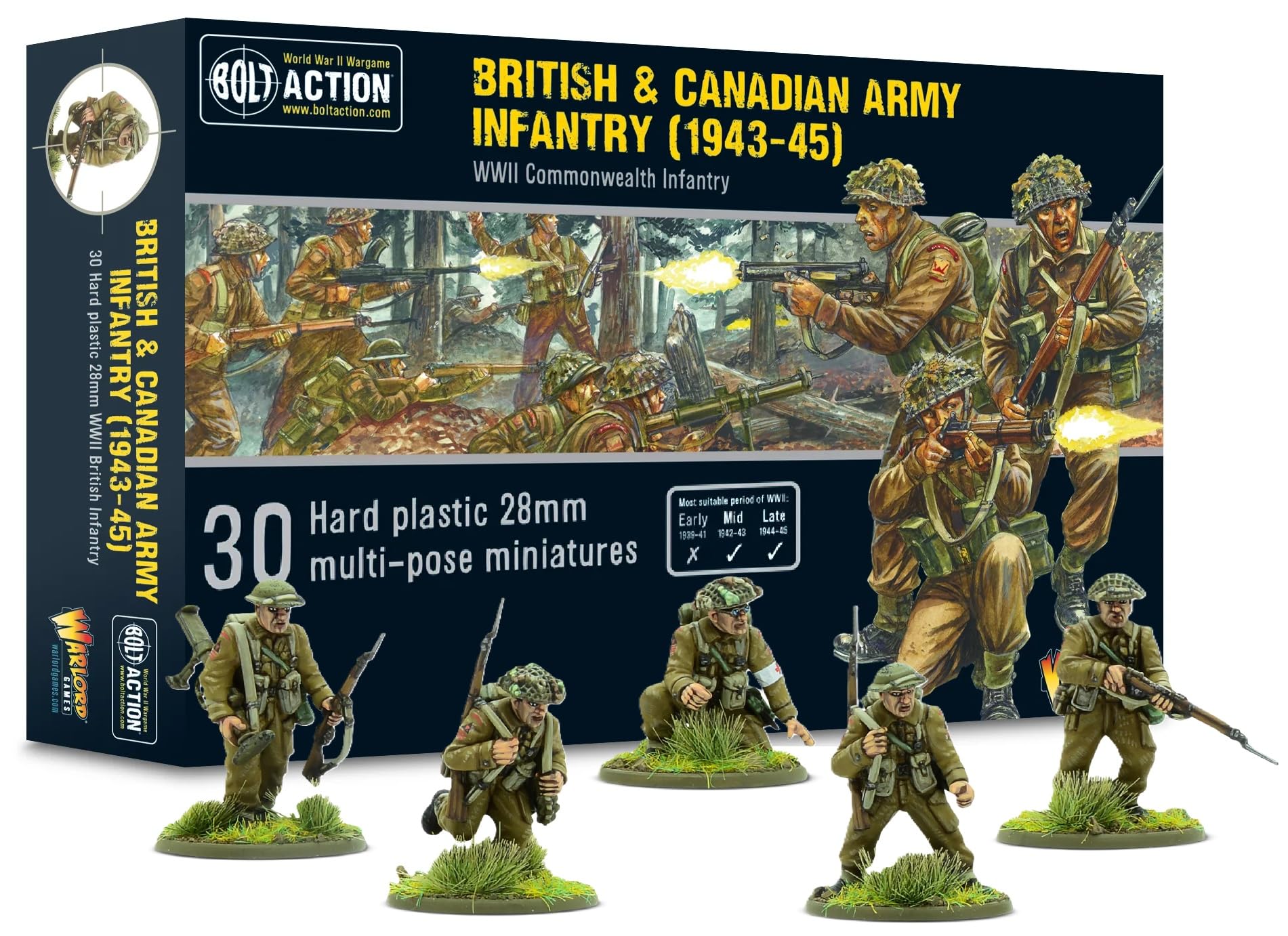 Warlord Games British & Canadian Army infantry (1943-45) - 28mm Scale Plastic Miniatures for Bolt Action Highly Detailed World War 2 Miniatures for Table-top Wargaming
