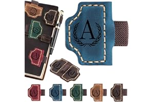 Artlaza Personalized Magnetic Leather Bookmark with Pen Holder - 26 Letters Custom Book Mark with Name Initial Engraved Book Marker for Readers, Book Lovers, Travelers - Gift for Women & Men(Blue，A