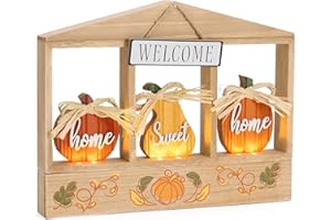 Valery Madelyn Fall Table Decorations for Home, Lighted Fall Pumpkin Decor for Thanksgiving Centerpiece, 12 Inch Farmhouse Wooden Tabletop Welcome Sign for Autumn Harvest Halloween Holiday Party Gift