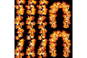 GBD Fall Decor-5 Pack Total 50Ft 100LED Fall Garland Lights Fall Decorations for Home,Battery Operated&Waterproof with Enlarged Maple Leaves Garland for Thanksgiving Autumn Halloween Indoor Outdoor Decor