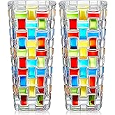 Teenyyou 2 Pack Colorful Glass Vase 7.7 Inch Hand Painted Woven Vase for Flower Home Table Centerpiece Decorative Floral Weddings Wedding Housewarming Gift Indoor Living Room Decor