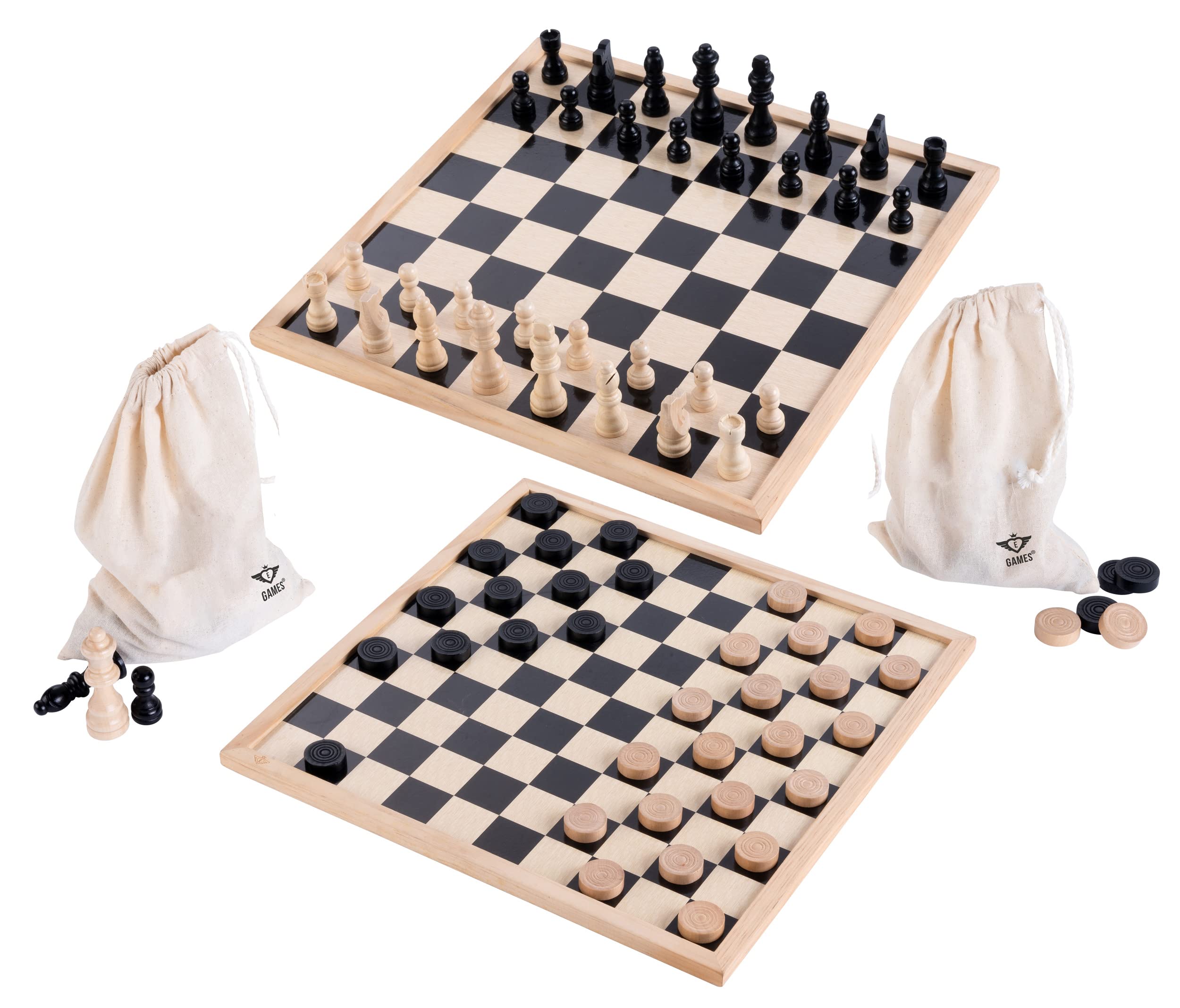 Engelhart - Basic chess and draughts set For beginners and advanced 40 cm 2 canvas bags and figures