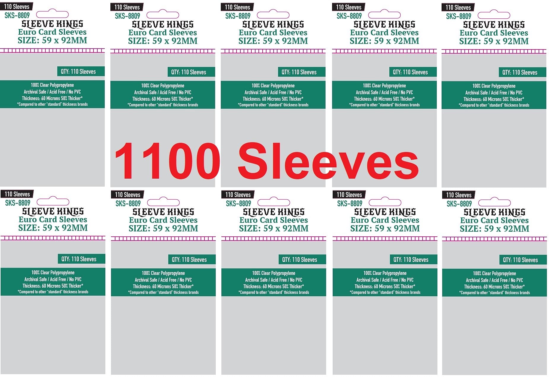 Photo 1 of Sleeve Kings Euro Card Sleeves 59 X 92 mm (10x110 Pack, 1100 Sleeves)
