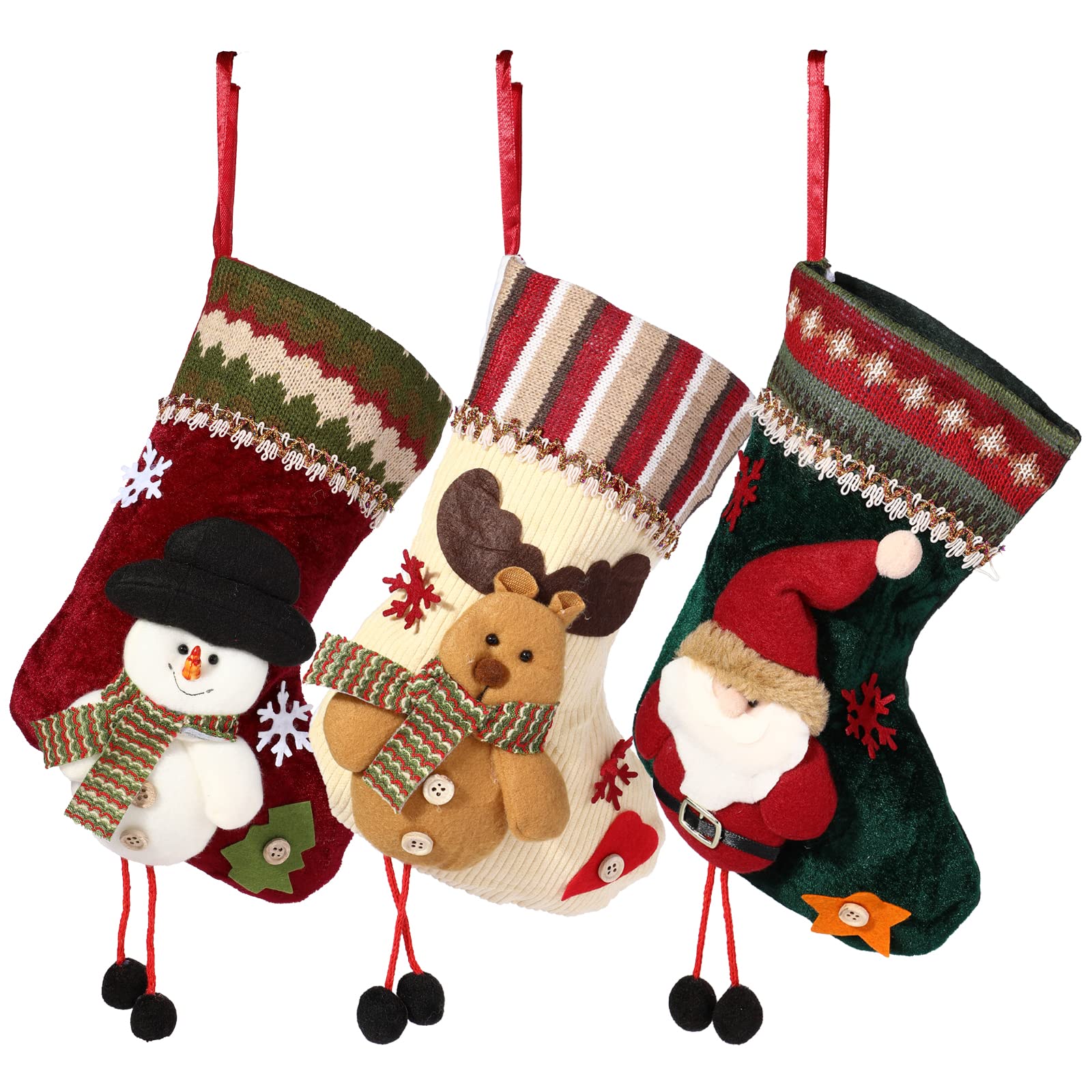 Ailvor Christmas Stockings, Personalised Christmas Stockings, Xmas Stocking Santa/Snowman/Reindeer Hanging Decorations, Sock Sack Christmas Bag for Fireplace, Xmas Tree, Seasonal Decor (3 Pack)