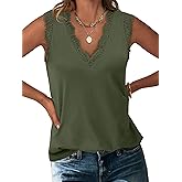 ANRABESS Womens Lace Trim Tank Tops V Neck Sleeveless Shirts 2026 Summer Casual Trendy Dressy Cami Top