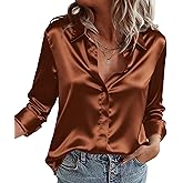 Zeagoo Satin Blouses for Women Casual Long Sleeve Button Down Silk Shirts Dressy Business Work Tunic Top