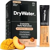 DryWater Electrolytes + Vitamins Hydration Packets, Peach Mango 12 Pack | High Potassium, Electrolytes Powder Drink Mix for Hydration - Real Organic Fruit, Zero Added Sugar, NSF Certified