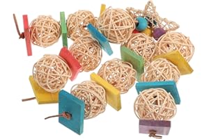 GARVALON Large Parrot Chewing Hanging Foraging Bird Cage Accessory with Colorful Chips and Rattan Ball Safe
