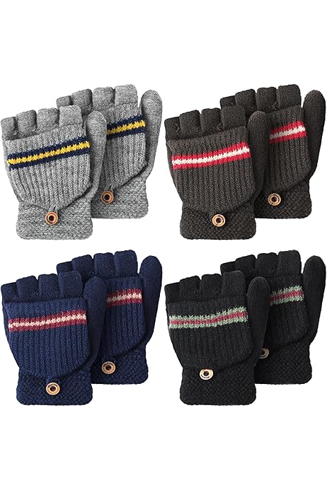 Bememo 2 Pairs Convertible Mittens For Women, Women's Fingerless Gloves With Mitten Cover Winter Knitted Convertible Gloves With Buttoned Thumb Cover At Women's Clothing Store