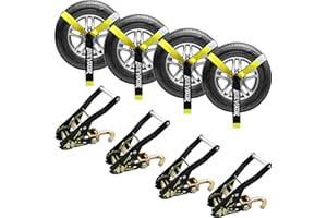 Bolvixor 4 Pack Car Tie Down Straps for Trailers 2" x 96" - 9900LBS Break Strength - Tire Ratchet Straps with J Finger Hooks for Hauling UTV, SUV, Truck, Any Cars