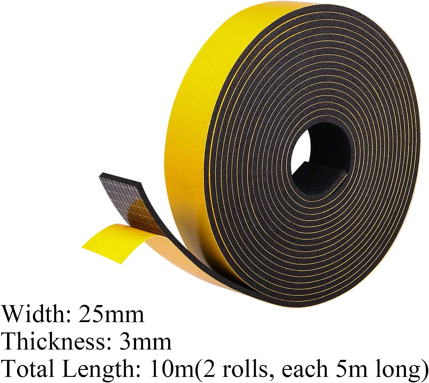 fowong Self Adhesive Foam Tape 25 mm Wide x 3 mm Thick Closed Cell Weather Stripping Seal for Window and Door Anti-Collision Total 10M Long (2 Rolls of 5M Long Each) - Image 3