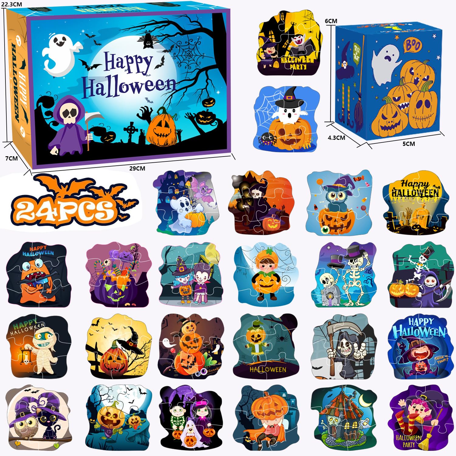 Halloween Advent Calendar 2024,Halloween Jigsaw Puzzles for Kids Adult 1008 Piece Jigsaw Puzzle Halloween Advent Calendar for Kids,24 Boxes Puzzles for Countdown to Halloween Home Gifts Puzzles