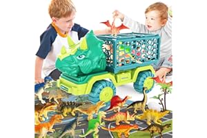 HONGID Dinosaur Truck Toys for Kids 3-5, Triceratops Car Toy with 15 Dino Figures,Large Activity Play Mat, Dinosaur Eggs, Dinosaur Play Set for Boys and Girls,Christmas Xmax,Stocking Stuffers