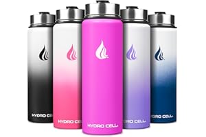 HYDRO CELL Stainless Steel Insulated Water Bottle with Straw - For Cold & Hot Drinks - Metal Vacuum Flask with Screw Cap and Modern Leakproof Sport Thermos for Kids & Adults (Fuchsia 24oz)