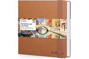 Watercolor Journal 8.5"x8.5"- 100% Cotton, 24 Sheets 48 Pages, 140LB/300GSM Cold Press, with Inner Pocket and Wide Elastic Ba