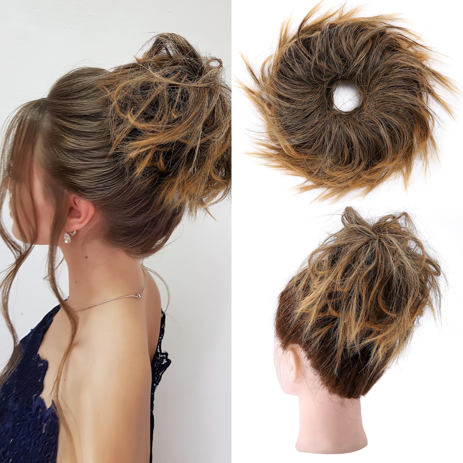 Fashion Tousled Hair Extensions Hairpiece Scrunchie Straight Elastic updo Scrunchy BUN Brown Blonde Instant Ponytail wig Hairdo Brown mix Gold Blonde
