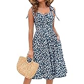 Kranda Women 2026 Summer Casual Spaghetti Strap Sundress V Neck Sleeveless Flowy Boho Floral Midi Dress with Pockets