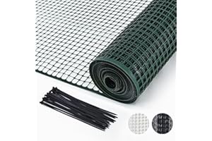 PotatoLife Plastic Hardware Mesh Netting, Garden Netting, Temporary Fence, Tree Guards, Safety Net for Balcony, Deck, Stair Railing, Animal Barrier, Poultry, Deer, with 50 Zip Ties, 40'' x 25', Green