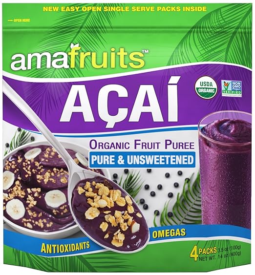 Amafruits Acai Berry Puree - Pure & Unsweetened - 144 Smoothie Packs