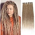 Leeven 20 Strands Synthetic Dreadlock Extensions 18 Inch Single Ended Ombre Blonde Thin Dreads Extensions Crochet Hippe Dreads Handmade 0.6 cm Width Loc Extensions Reggae Style Hair for Women Men
