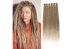 Leeven 20 Strands Synthetic Dreadlock Extensions 18 Inch Single Ended Ombre Blonde Thin Dreads Extensions Crochet Hippe Dreads Handmade 0.6 cm Width Loc Extensions Reggae Style Hair for Women Men