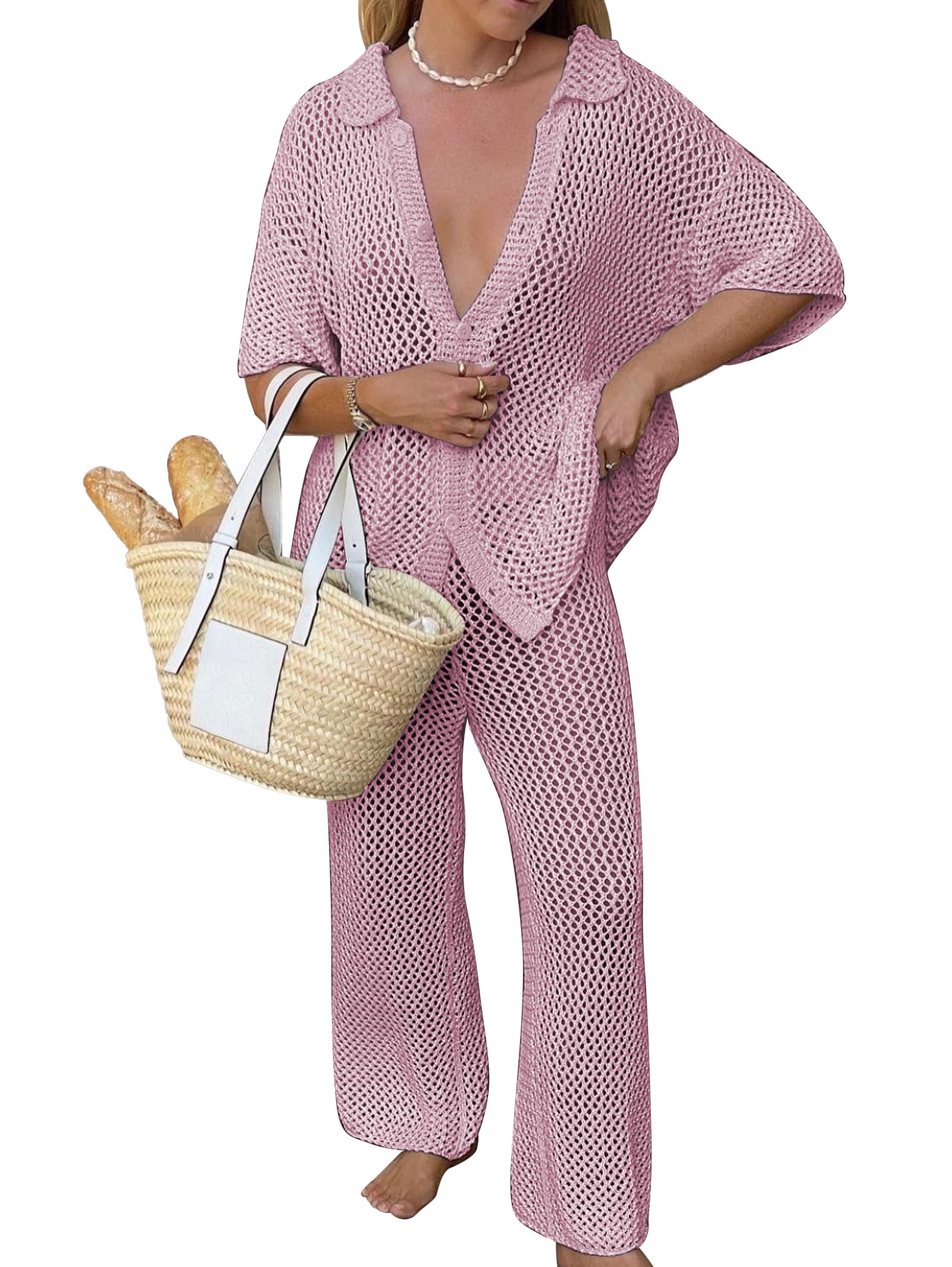 Photo 1 of ***ONLY SHIRT*** Famulily Bathing Suit Cover Up Set for Women With Matching Pants - Pink S