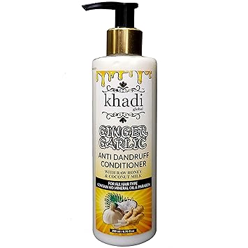 (Introductory Price) Khadi Global Ginger Garlic Anti Dandruff Conditioner with Raw Honey & Coconut Milk 200ml/6.76 fl.oz , Ultimate Solution For Dandruff and Itchy Scalp, 100% Natural Anti-Fungal & Anti Bacterial Formula