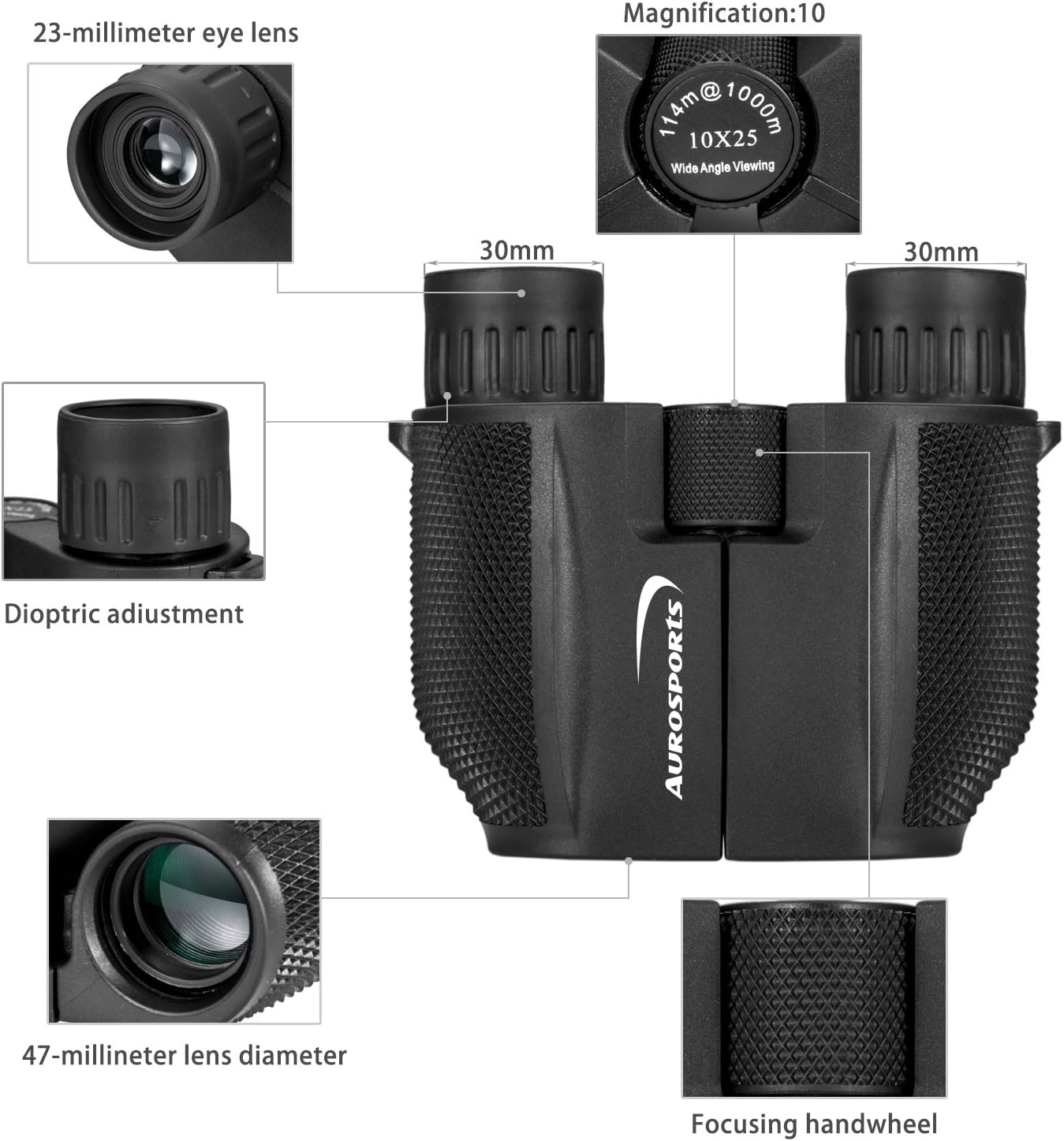 Aurosports 10x25 Folding High Powered Compact Binoculars for Adults Kids With Weak Light Night Vision Clear Binocular for Bird Watching Great for Outdoor Sports Games and Concerts : Camera & Photo