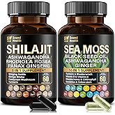 Irish Sea Moss & Shilajit Bundle for Natural Energy, Sleep Support & Hair Growth, Made with Black Seed Oil, Ashwagandha, Ginger, Rhodiola Rosea, Vitamins C & D, for Man & Women, All-in-1 Supplement