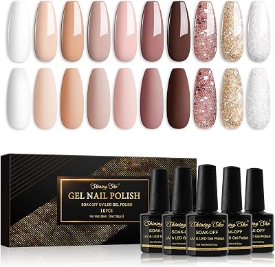 Shining She Gel Nail Polish 10 Colors Nude Pink White Champagne Brown Glitter