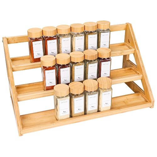Spice Rack - 3-Tier Bamboo Spice Racks，Spice Rack Solves Cluttered ...