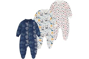 Ecojoy Baby Girls Boys Footed One-Piece Romper Cotton Long Sleeve Jumpsuit Zip Front Footie Romper 0-12 Month