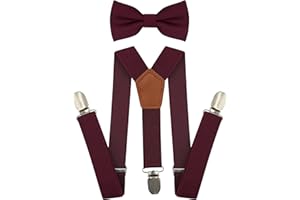 BEWDIO Adjustable Baby Boy Suspenders and Bow Tie, Pre-tied Kids Bowtie and Elastic Suspenders with 4 Strong Metal Clips