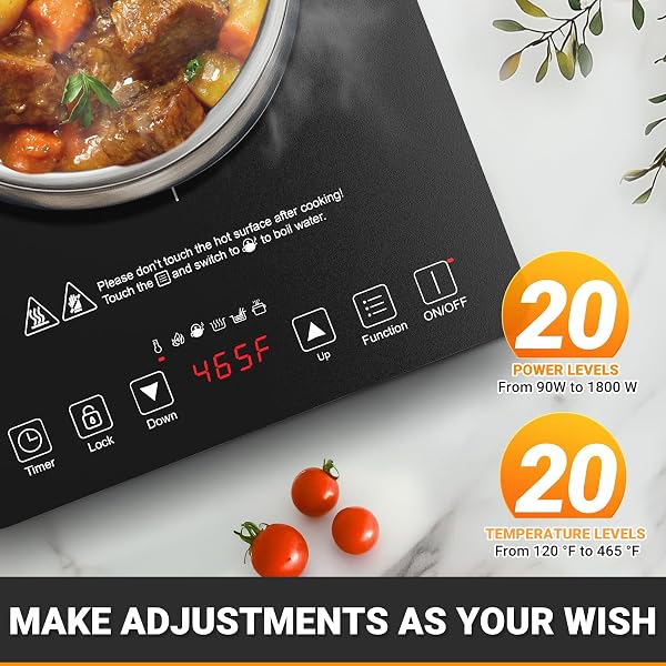 AMZCHEF PORTABLE INDUCTION COOKTOP 20 TEMPERATURE & POWER LEVELS, 1800W INDUCTION STOVE BURNER WITH 6.8″ HEATING COIL, LOW NOISE HOT PLATE SINGLE ELECTRIC COOKTOPS COUNTERTOP STOVE WITH TIMER