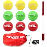 PowerNet Sweet Spot Training Bat + 2.8" LITE Baseball Training Balls, 9-PK | Baseball LITE Weighted Balls &amp; Weighted Bat for Hitting &amp; Pitching, Improve Hand-Eye Coordination &amp; Power