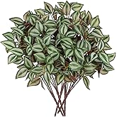 Hollyone 5 Bundles Artificial Greenery Plants Stems Faux Wandering Jew Leaves Plant Bouquet Fillers for Arrangement, Fake Shrub Bushes Plants for Home Centerpiece Indoor Outdoor Garden Patio Porch