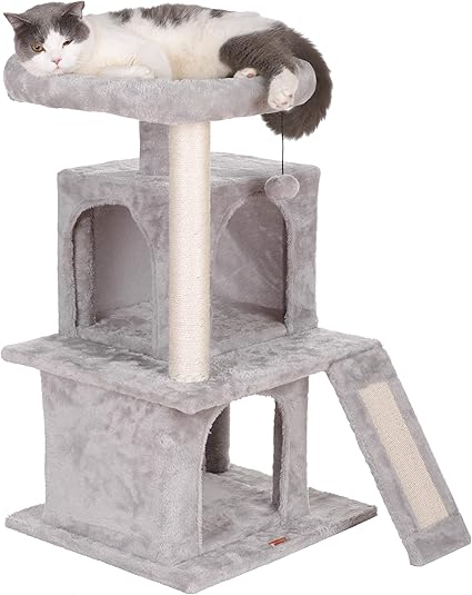 Amazon Lucky Market キャットタワー 猫タワー 爪とぎ 天然サイザル麻紐 据え置き 2つの豪華なアパートメント 特大テラス 大型猫 子猫 ネコタワー すべての年齢の猫に適しています 安全で安定して使用できます 安定性抜群 組立簡単 多頭飼い スペースを取らない 高さ