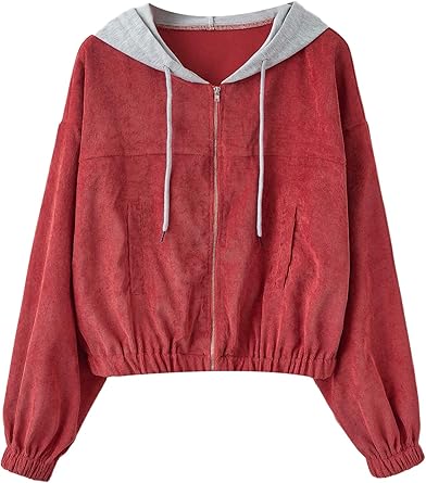 corduroy color block drawstring hooded jacket