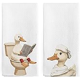 nvucamd Funny Duck Hand Towels for Bathroom Set of 2, Cute Ducks Themed Dish Tea Towels, Duck Gifts Hand Towel for Kids Toilet Washroom Bathroom Kitchen Decor, 16x24 Inch