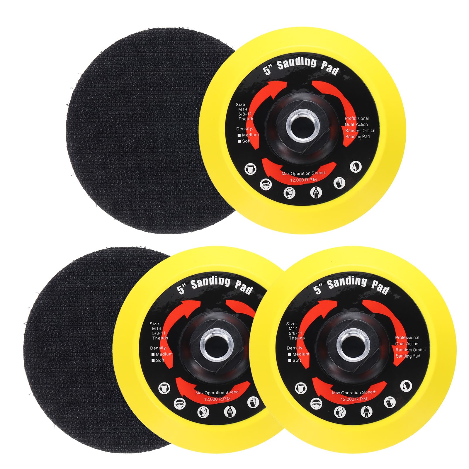 Sourcingmap 5 Inch Hook and Loop Backing Sanding Pads with 5/8"-11 Thread for Diamond Sanding Finishing Polishing Buffing Pads, Yellow + Black 5pcs