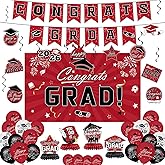 Graduation Decorations 2026 Set - Red Themed Congrats Grad Banner, Backdrop, Hanging Swirls, Balloons - Complete Party Supplies for High School, College Graduation Decorations