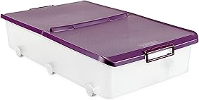 Tatay 1151120 Caja de Almacenamiento Multiusos bajo Cama Ruedas 63 l de Capacidad plástico Polipropileno Libre de bpa Transparente con Tapa, Morada, 45 x 78 x 18 cm 