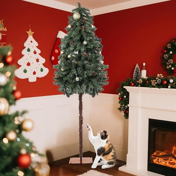 SIMGOING 6FT TALL CAT PROOF CHRISTMAS TREE GREEN PENCIL ARTIFICIAL CHRISTMAS TREE WITH BURR STRIPS CAT PROOF HOLIDAY DECORATION FOR HOME SHOPS PARTY INDOOR FIREPLACE
