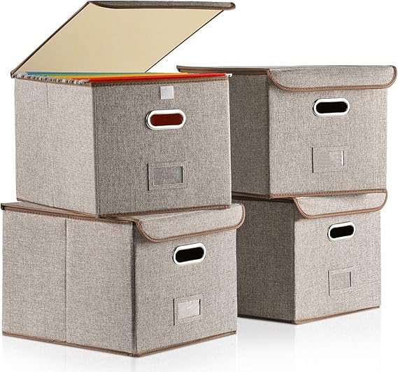Caja de archivos plegable con tapa [4 unidades] organizadores de